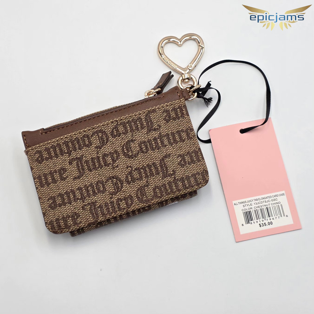 Juicy Couture All Things Juicy Tab Card Wallet Chestnut Chino Strawberry Heart - Picture 2 of 5